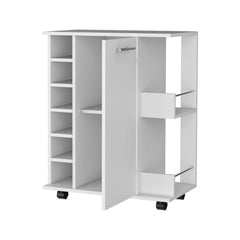 Newport Bar Cart with Casters, 6-Built In Rack and 2 Open Shelves
