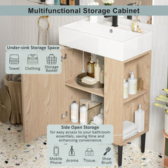 21.6" Wood Bathroom vanity, Combo Cabinet, Bathroom Storage Cabinet, Single Ceramic Sink, Right side storage