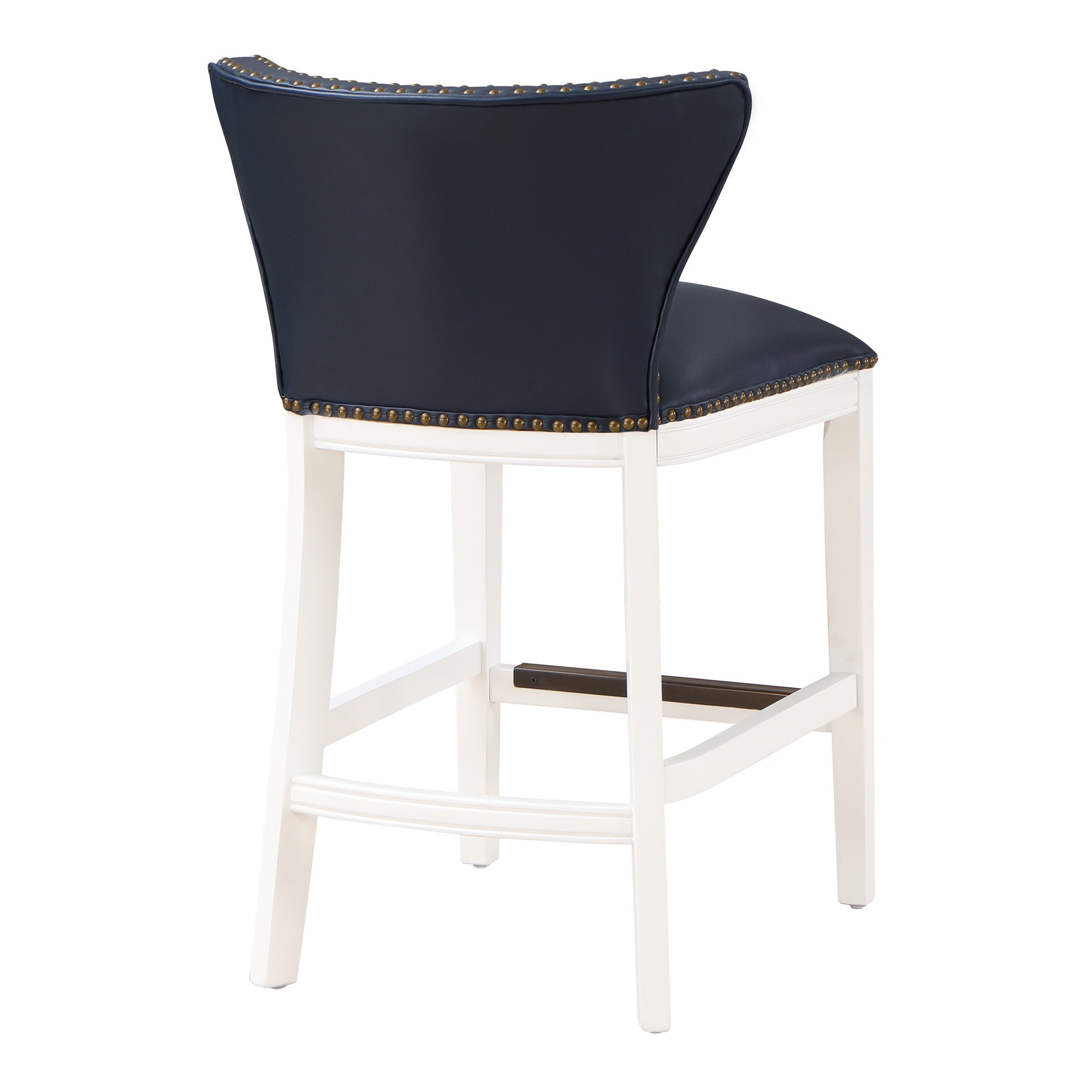 Macon Midnight Blue Faux Leather and White Wood Counter Stool