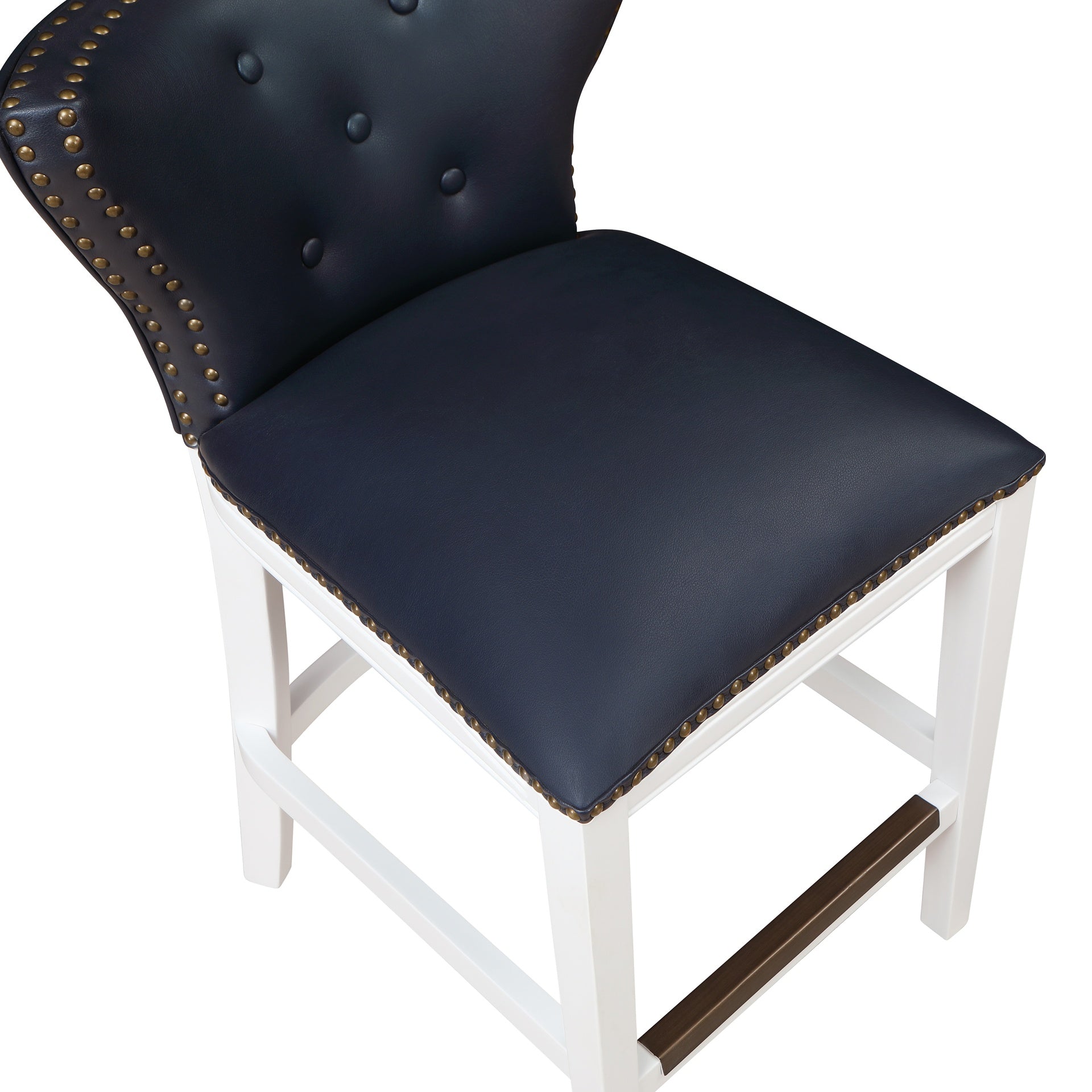 Macon Midnight Blue Faux Leather and White Wood Counter Stool