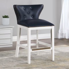 Macon Midnight Blue Faux Leather and White Wood Counter Stool