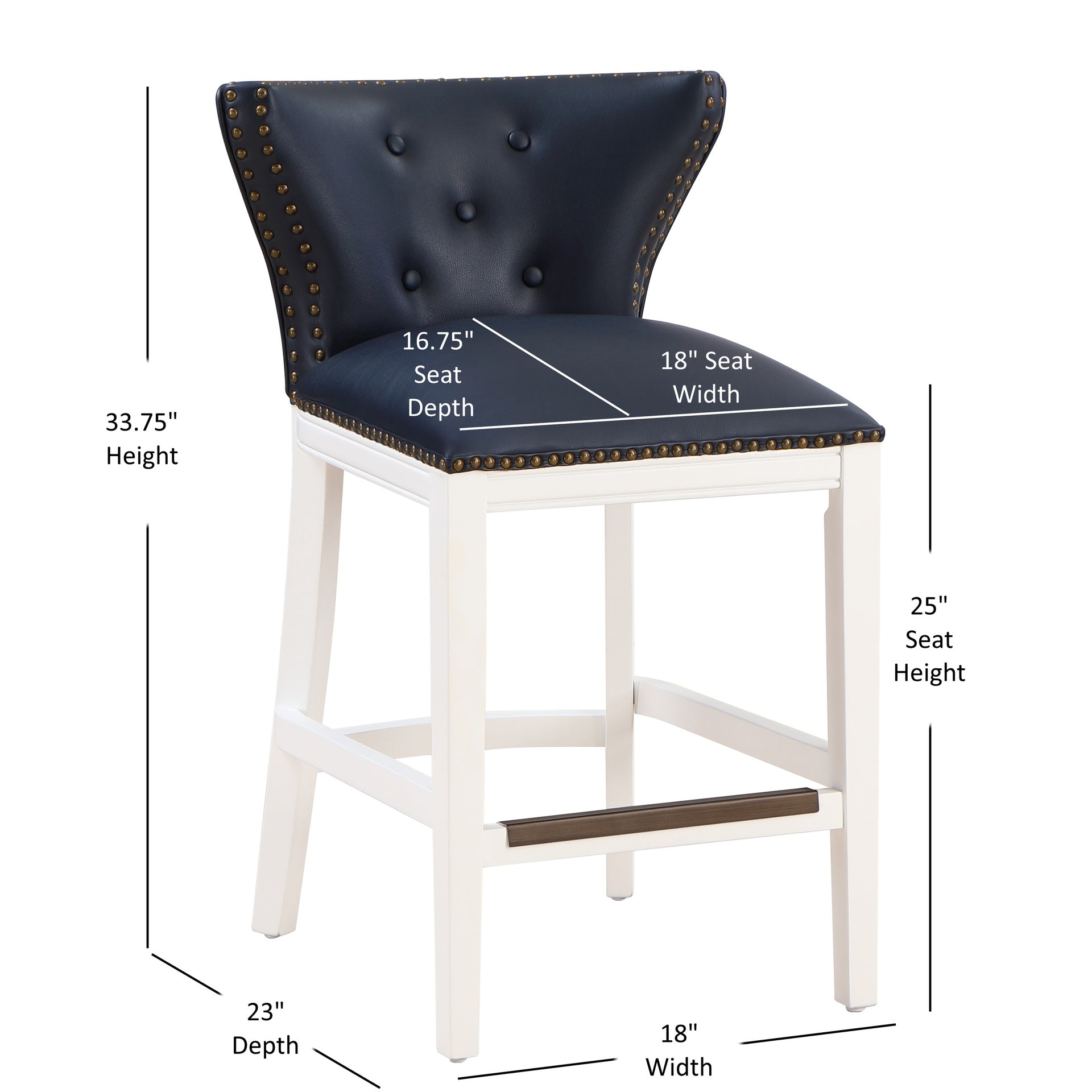Macon Midnight Blue Faux Leather and White Wood Counter Stool