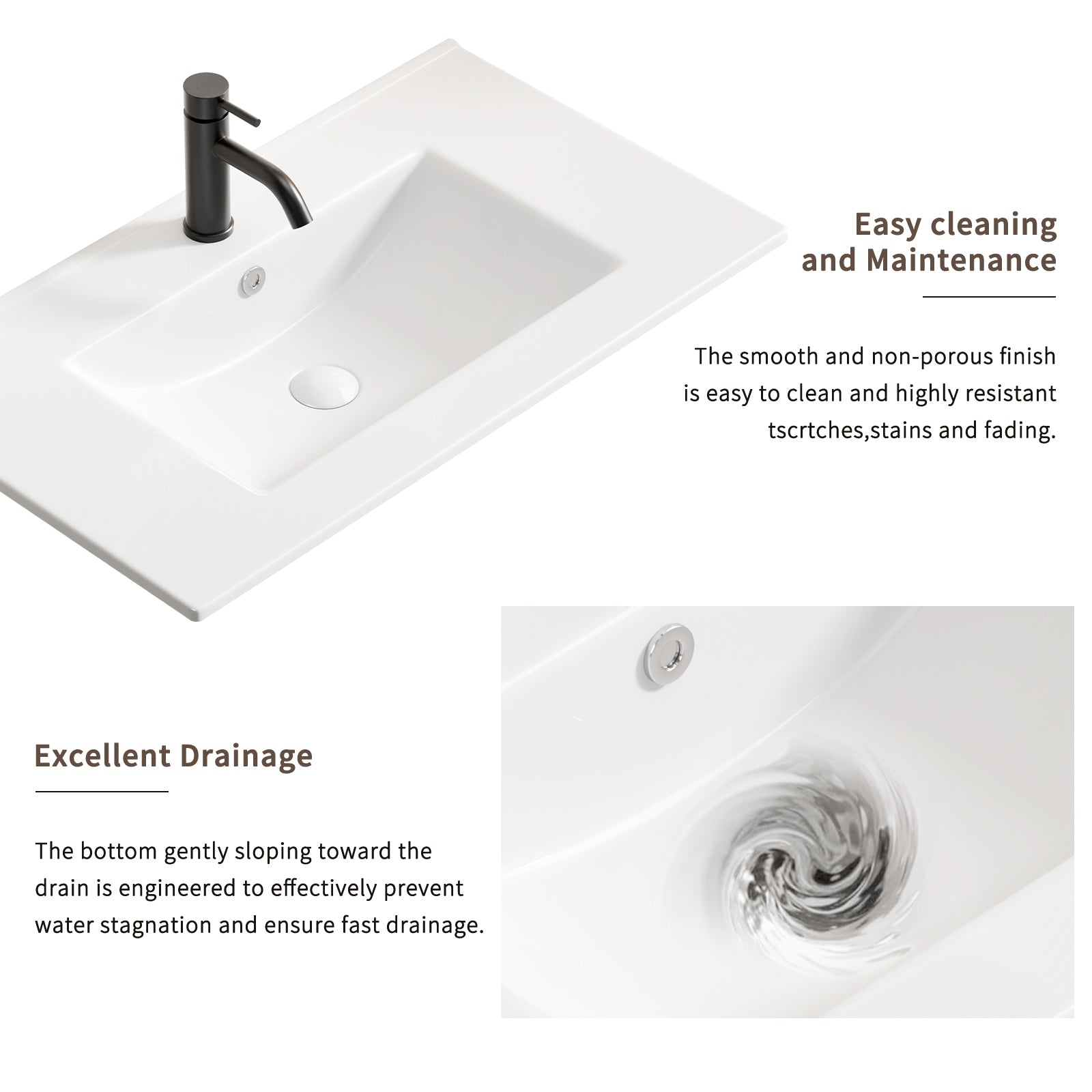 36inch Bathroom Vessel Sink, Ceramic Bathroom Vanity Sink Top with Overflow,  with Overflow, No Drain Convenient for Storing Personal Items - Glossy White