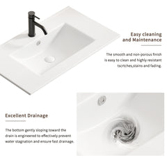 36inch Bathroom Vessel Sink, Ceramic Bathroom Vanity Sink Top with Overflow,  with Overflow, No Drain Convenient for Storing Personal Items - Glossy White