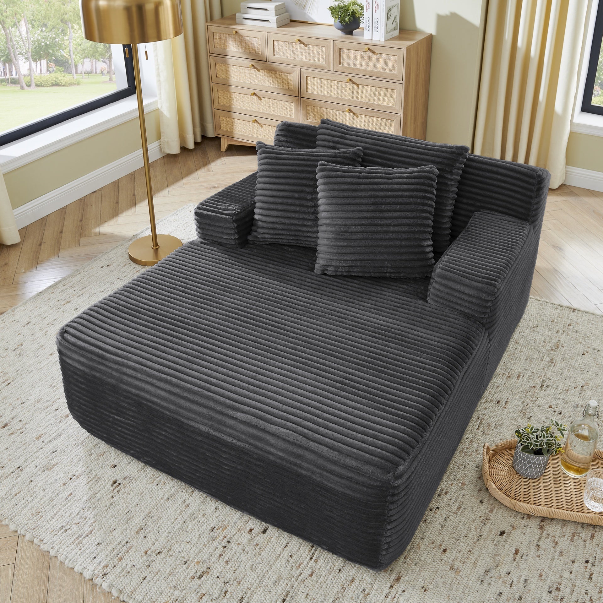 Single lazy sofa lounge chair, no assembly required, made of velvet fabric, fluffy modern single lounge chair, used for indoor living rooms and bedrooms-Dark Gray