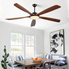 72-inch Large Outdoor Ceiling Fan with Remote Control and Light with Three-Color Dimming, 5 Reversible Wooden Blades, Modern Garden, Patio, Farmhouse, Living Room and Bedroom Ceiling Fan