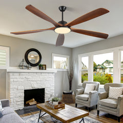 72-inch Large Outdoor Ceiling Fan with Remote Control and Light with Three-Color Dimming, 5 Reversible Wooden Blades, Modern Garden, Patio, Farmhouse, Living Room and Bedroom Ceiling Fan