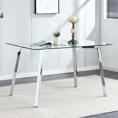 Glass Dining Table Modern Minimalist Rectangular  for 4-6 with 0.31" Tempered Glass Tabletop and plating Metal Legs, Writing Table Desk, for Kitchen Dining Living Room, 51" W x 31"D x 30" H 1123