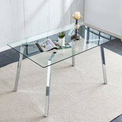 Glass Dining Table Modern Minimalist Rectangular  for 4-6 with 0.31" Tempered Glass Tabletop and plating Metal Legs, Writing Table Desk, for Kitchen Dining Living Room, 51" W x 31"D x 30" H 1123