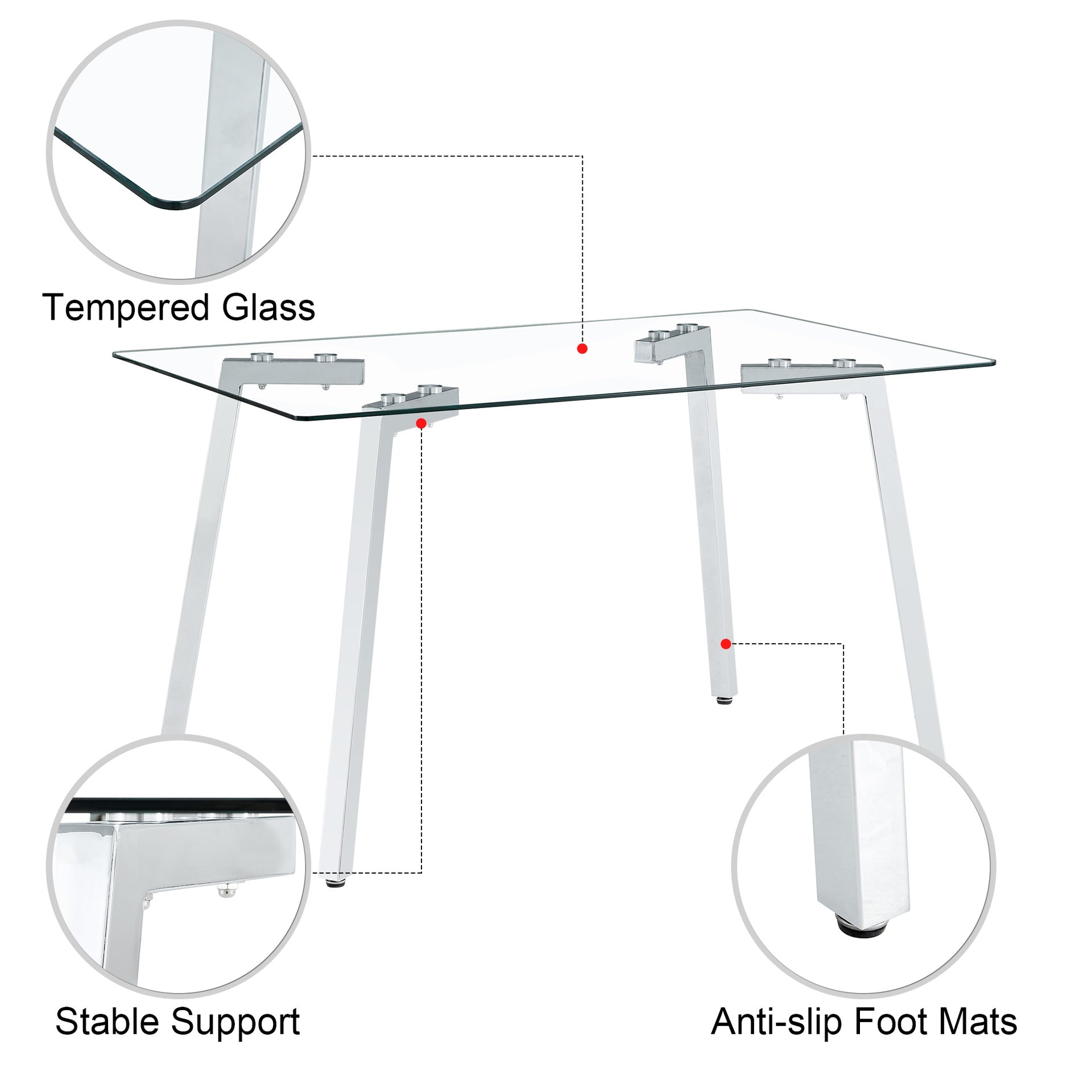 Glass Dining Table Modern Minimalist Rectangular  for 4-6 with 0.31" Tempered Glass Tabletop and plating Metal Legs, Writing Table Desk, for Kitchen Dining Living Room, 51" W x 31"D x 30" H 1123