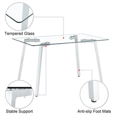 Glass Dining Table Modern Minimalist Rectangular  for 4-6 with 0.31" Tempered Glass Tabletop and plating Metal Legs, Writing Table Desk, for Kitchen Dining Living Room, 51" W x 31"D x 30" H 1123