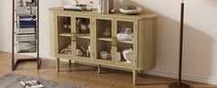 TREXM Farmhouse Sideboard Cabinet with Storage, Wood Buffet Cabinet with Glass Doors and Adjustable Shelves for Kitchen, Dining Room and Living Room (Natural)