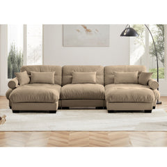 U Shape Modular Sectional Sofa Couch with Two Movable Ottomans, Modern 3 Seat Corner Sofa With Waist Pillows, Throw Pillows and Blostered Armrests, Convertible L Shaped Couch for Living Room,Camel