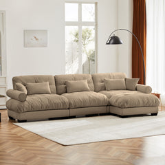 Super Comfort Oversized Modular Velvet Sectional Sofa Couch with Movable Ottoman,Corner Sectional with Bolstered Armrests, Deep Seat Cloud Couch, Convertible L Shaped Couch for Living Room Camel