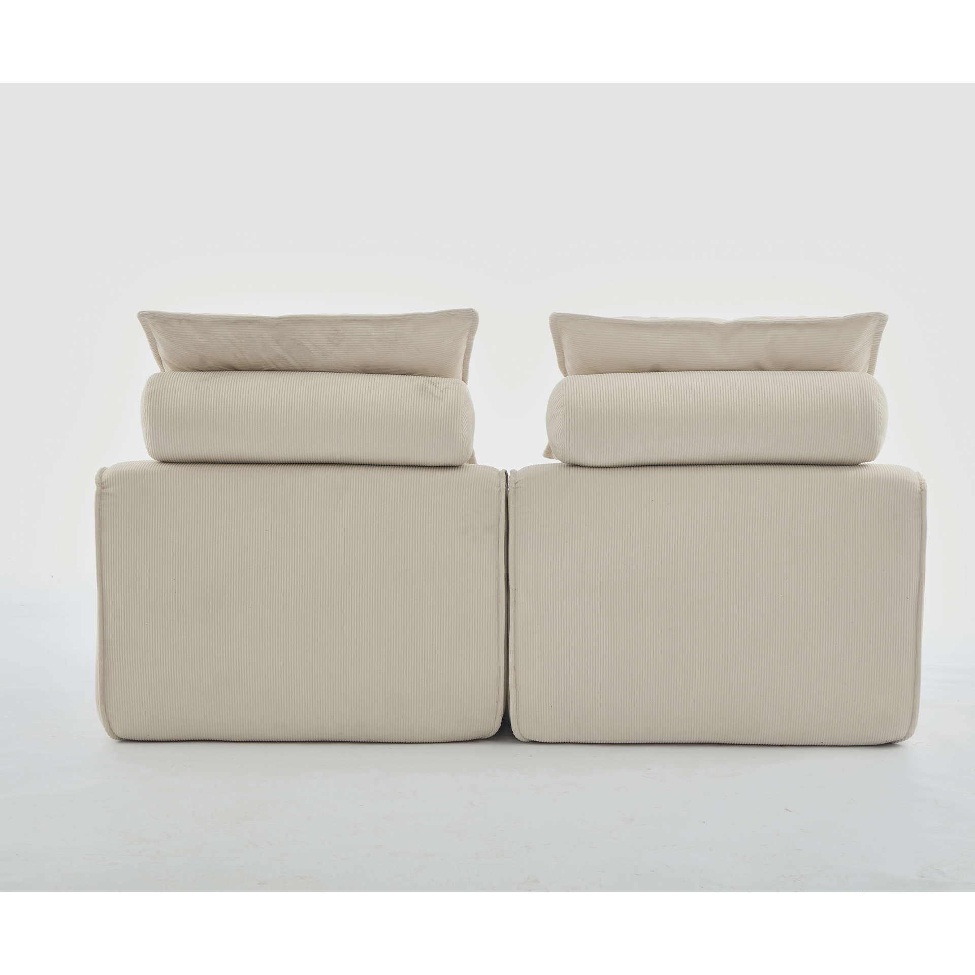 [NEW ARRIVED] [VIDEO PROVIDED]Modular Sofa,No Armrests,At will DIY,Soft Corduroy Fabric,Neck Pillow-Back Lounge Sofa Chair,Reading Nook, or Apartment Living, Lumbar Pillow,2 Seats,Upholstered,Beige