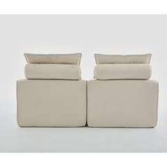 [NEW ARRIVED] [VIDEO PROVIDED]Modular Sofa,No Armrests,At will DIY,Soft Corduroy Fabric,Neck Pillow-Back Lounge Sofa Chair,Reading Nook, or Apartment Living, Lumbar Pillow,2 Seats,Upholstered,Beige
