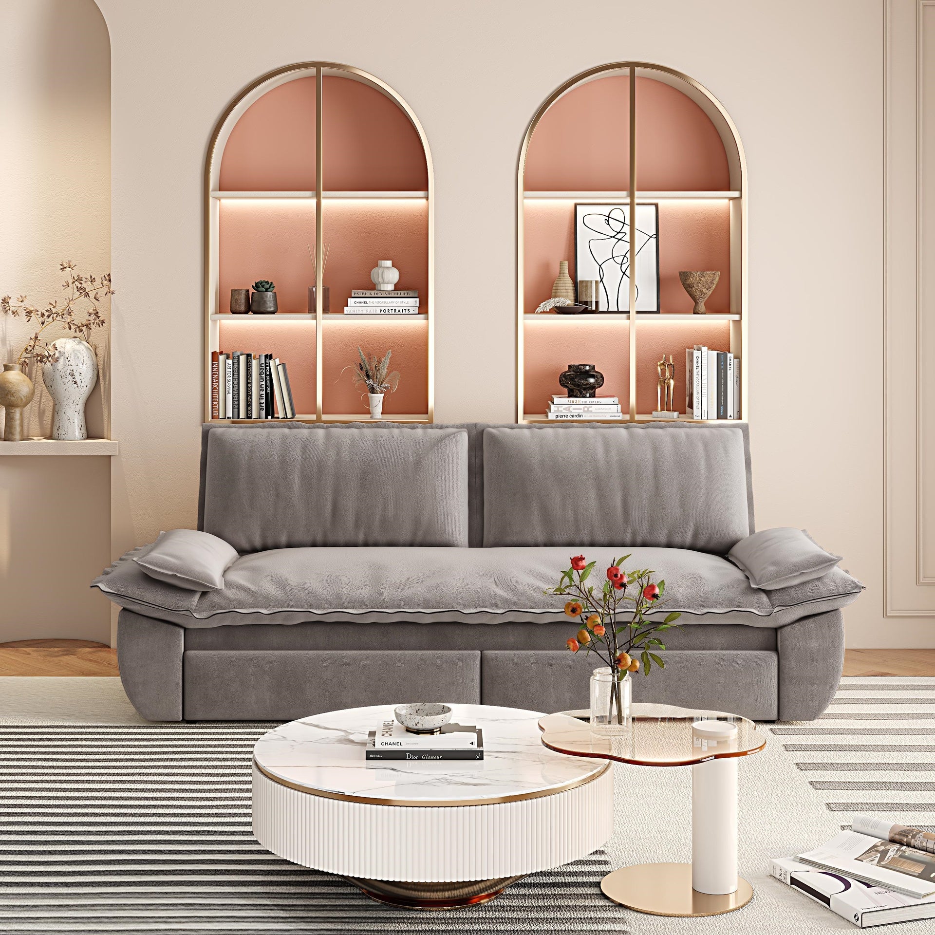 73.2" Queen Pull Out Sofa Bed,3-in-1 Convertible Sleeper Sofa,Multi-Functional Velvet Loveseat Bed,Grey(Old Sku:W1885S00051/W1885S00121/W1885S00229)