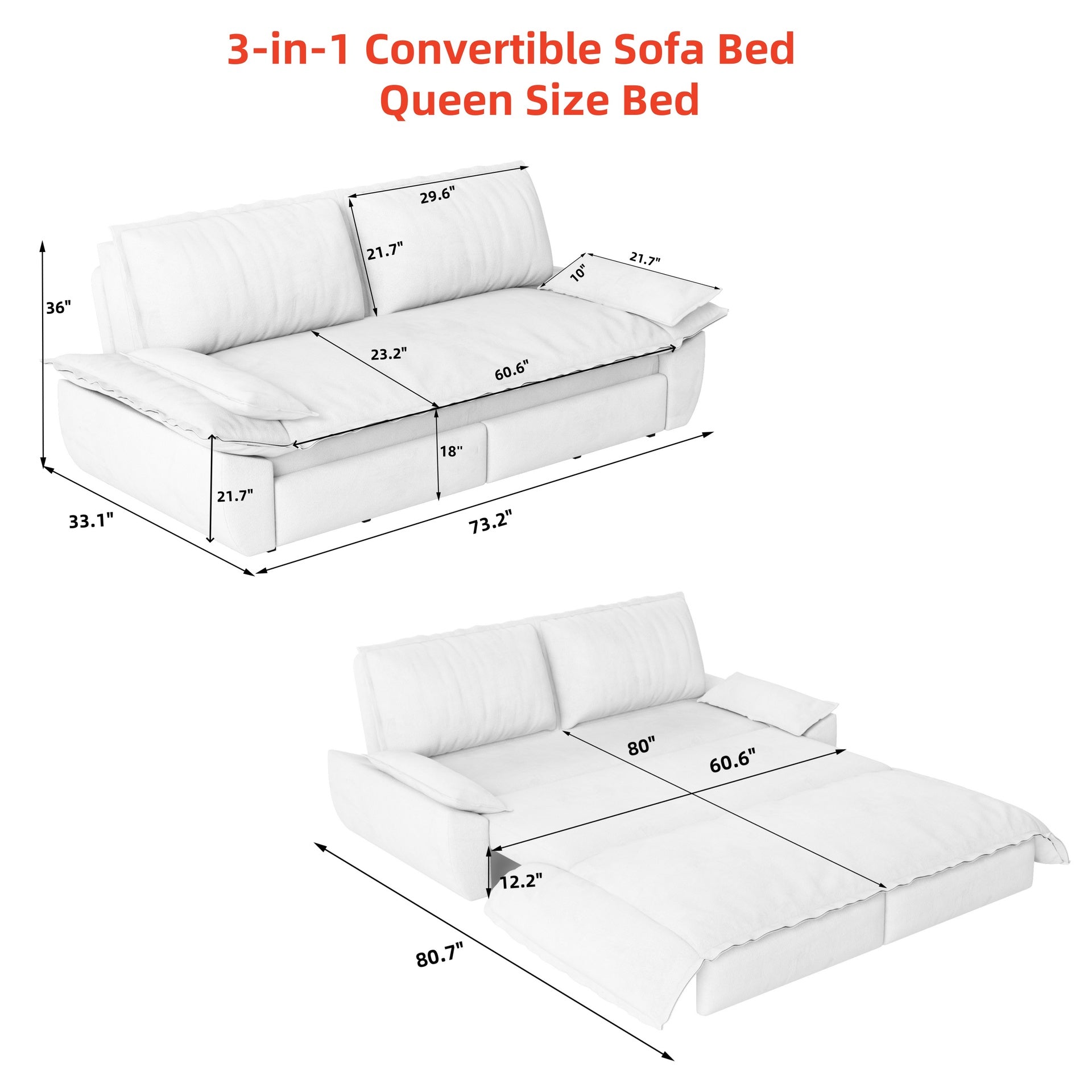 73.2" Queen Pull Out Sofa Bed,3-in-1 Convertible Sleeper Sofa,Multi-Functional Velvet Loveseat Bed,Grey(Old Sku:W1885S00051/W1885S00121/W1885S00229)