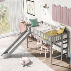 Twin Size Low Loft Bed with Ladder and Slide, Gray(OLD SKU:WF196418AAE)