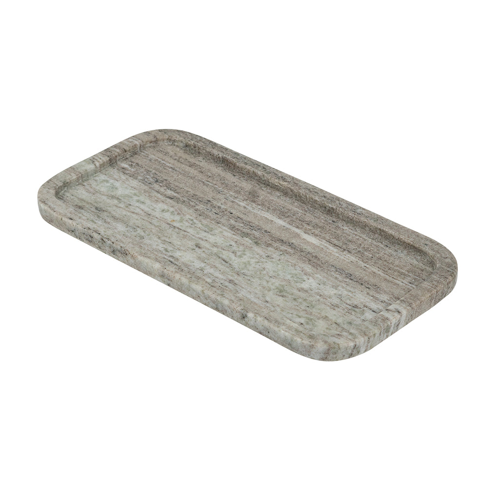 12x6" Rectangular Gray Marble Tray with Raised Edges