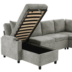 109.9" Sectional Sofa Versatile Sofa Bed Sofa Sleeper U-shaped Sofa with Ample Storage Space, Two Cup Holders and Charging Ports for Living Room, Light Grey