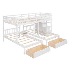 Full Over Twin & Twin Bunk Bed, Wood Triple Bunk Bed with Drawers and Guardrails,White (OLC SKU:LT000443AAK-1)