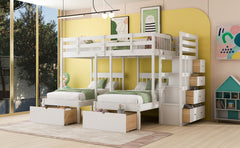 Full Over Twin & Twin Bunk Bed, Wood Triple Bunk Bed with Drawers and Guardrails,White (OLC SKU:LT000443AAK-1)