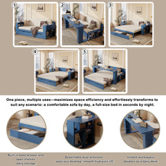 Full Size Daybed with Removable Desk, Storage Drawers & Hydraulic Side Table, Blue