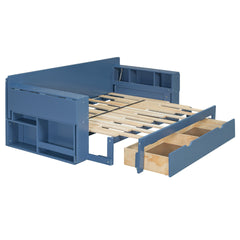 Full Size Daybed with Removable Desk, Storage Drawers & Hydraulic Side Table, Blue