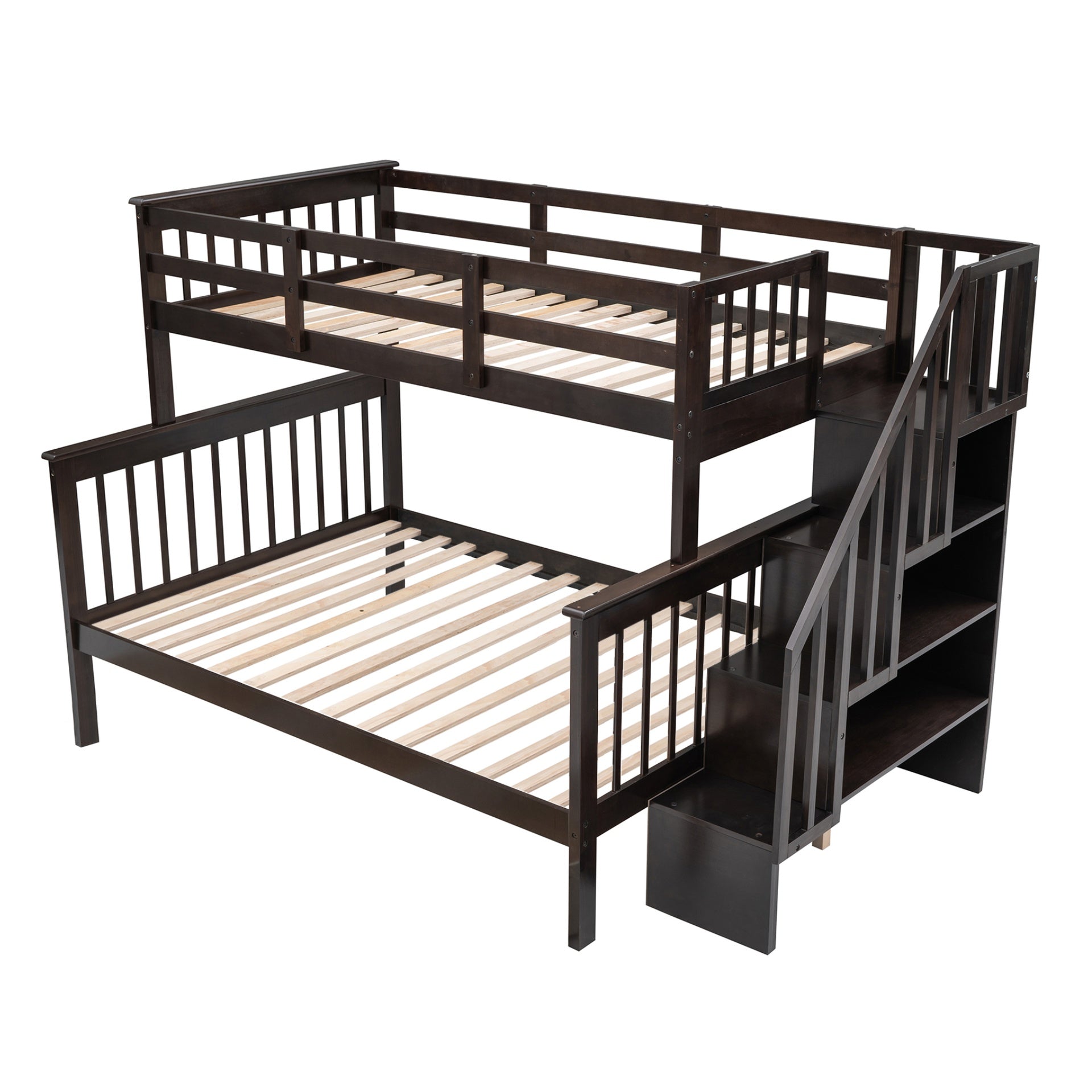 Stairway Twin-Over-Full Bunk Bed with Storage and Guard Rail for Bedroom, Espresso color(OLD SKU :LT000019AAP)