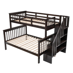 Stairway Twin-Over-Full Bunk Bed with Storage and Guard Rail for Bedroom, Espresso color(OLD SKU :LT000019AAP)