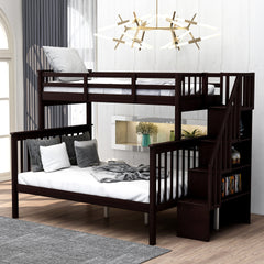 Stairway Twin-Over-Full Bunk Bed with Storage and Guard Rail for Bedroom, Espresso color(OLD SKU :LT000019AAP)