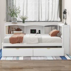 Twin Size Daybed with Two Storage Drawers, Storage Cabinets and USB Ports, White