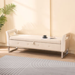 67.91"Wide Velvet Storage Soft Bench with Armrests  for Living Room, Entryway and Bedroom.  Beige