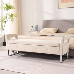 67.91"Wide Velvet Storage Soft Bench with Armrests  for Living Room, Entryway and Bedroom.  Beige