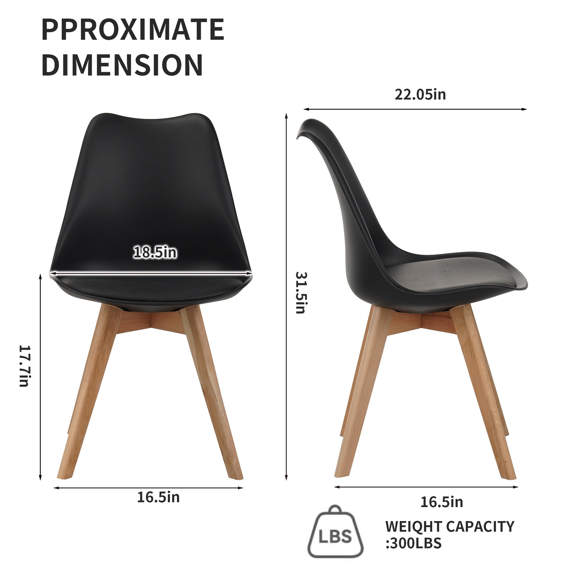 Set of four dining chairs, medieval modern style dining chairs for kitchen and dining room, with wooden legs, black