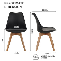 Set of four dining chairs, medieval modern style dining chairs for kitchen and dining room, with wooden legs, black