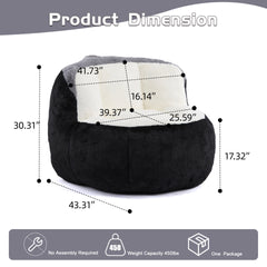 Oversized Bean Bag Chairs,Multicolor Faux Fur Couch Filled with Shredded Sponge,Large Lounger Sofa For Living Room,No Assembly Required , Black+White+Grey