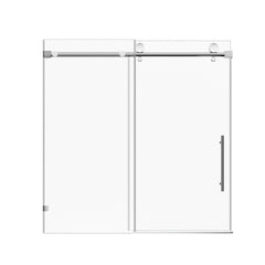 56"-60" W x 60" H Frameless Single Sliding Shower Door, Chrome Bathtub Door, 5/16" (8mm) Clear Tempered Glass With Explosion-proof Film, Stainless Steel Handle