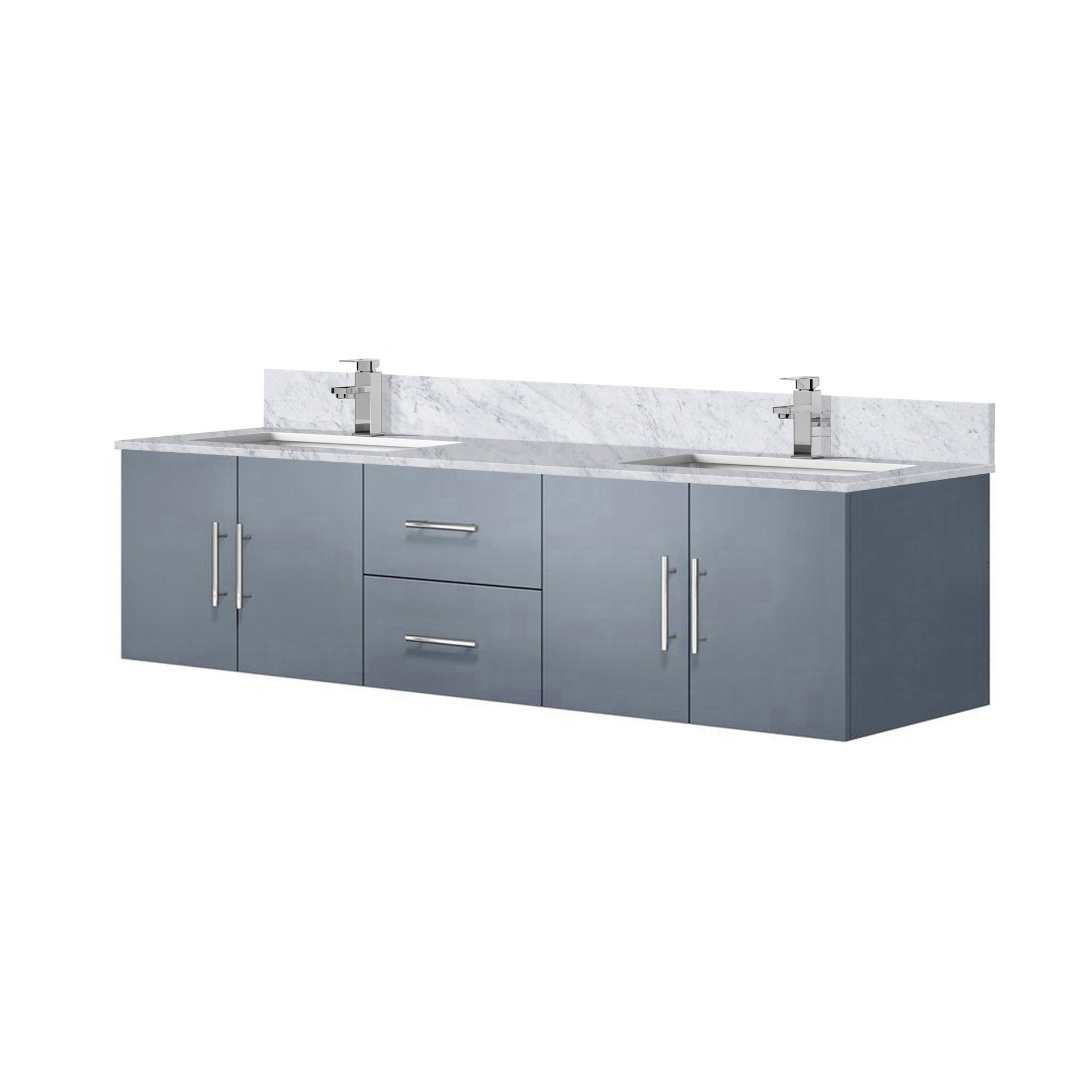 Dark Grey Double Bath Vanity 72 in. W x 22 in. D, Carrara Marble Top, and Faucet Set