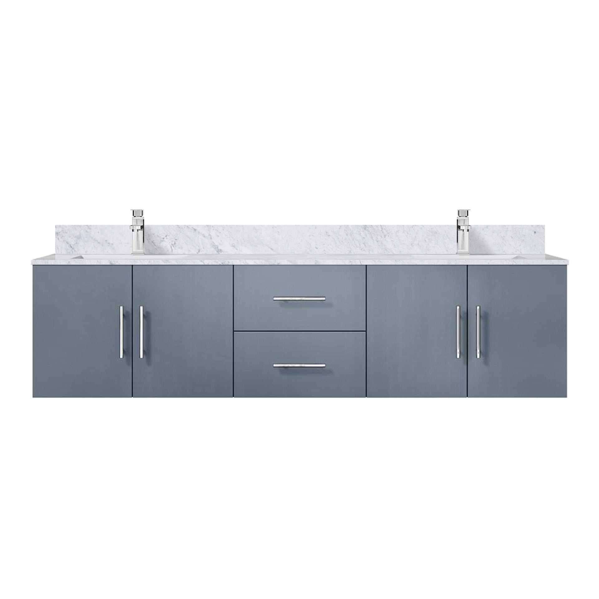 Dark Grey Double Bath Vanity 72 in. W x 22 in. D, Carrara Marble Top, and Faucet Set