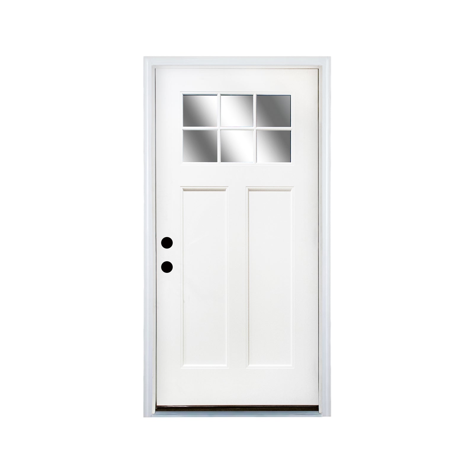 Fiberglass Entry Door, 36'' x 80" Door with Brickmould,6-9/16 Vinyl Frame,White Primed,Right Hand Inswing, Front Entry Knock-Down Door, 2-Panel Craftsman, 6-Lite Low-E Glass