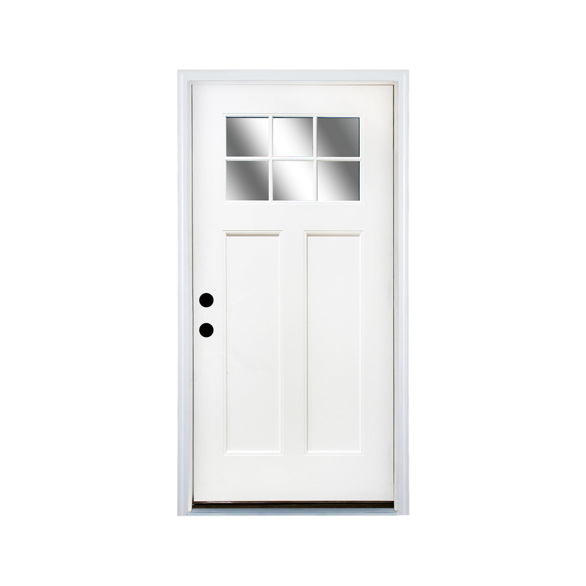 Fiberglass Entry Door, 36'' x 80" Door with Brickmould,6-9/16 Vinyl Frame,White Primed,Right Hand Inswing, Front Entry Knock-Down Door, 2-Panel Craftsman, 6-Lite Low-E Glass