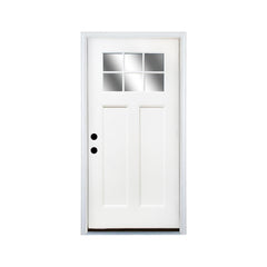 Fiberglass Entry Door, 36'' x 80" Door with Brickmould,6-9/16 Vinyl Frame,White Primed,Right Hand Inswing, Front Entry Knock-Down Door, 2-Panel Craftsman, 6-Lite Low-E Glass