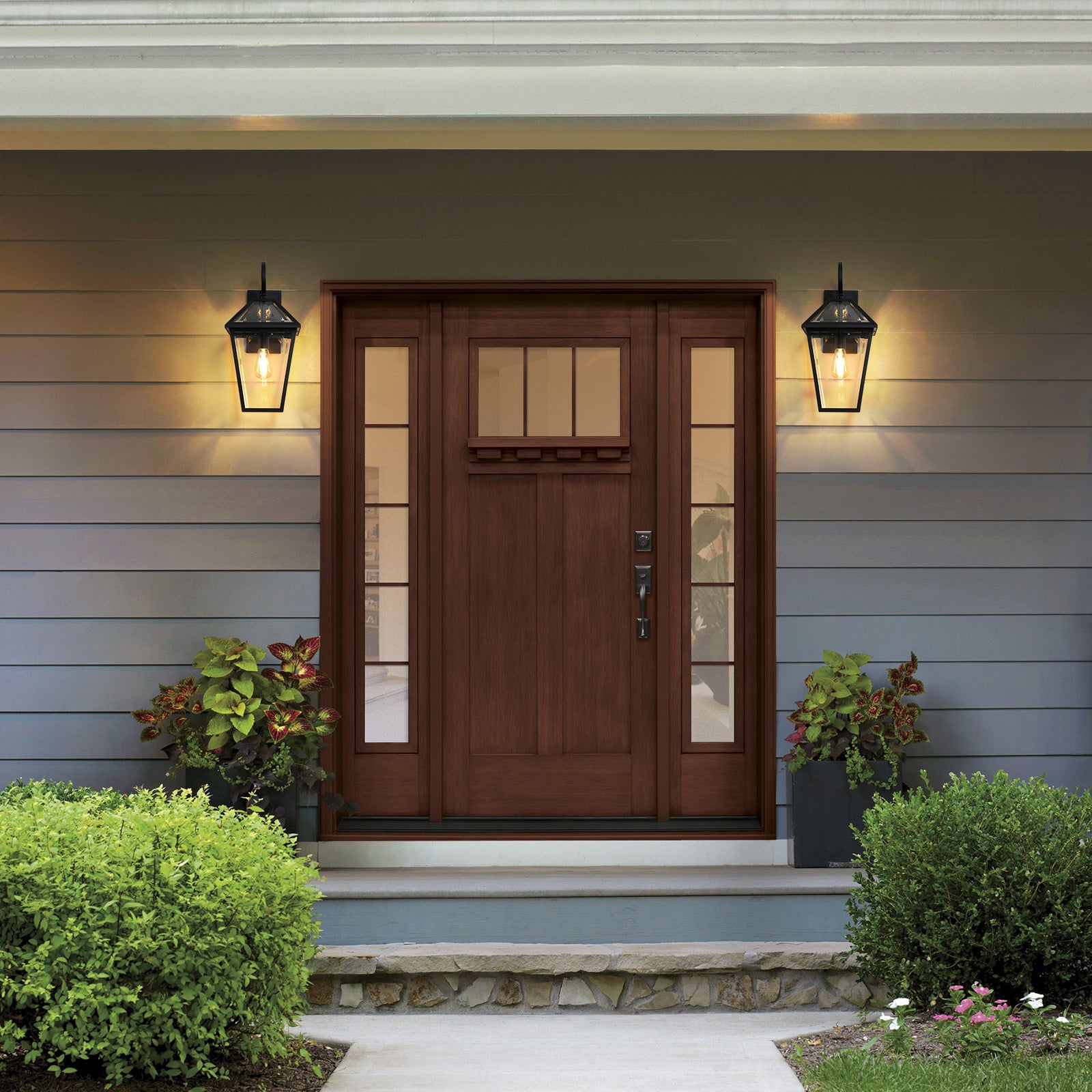 21"(H) 2-Pack Outdoor Wall Lantern Light – Modern Black Metal & Clear Glass Sconce for Porch, Patio, and Garden Lighting (Bulb Not Included)
