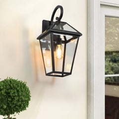 21"(H) 2-Pack Outdoor Wall Lantern Light – Modern Black Metal & Clear Glass Sconce for Porch, Patio, and Garden Lighting (Bulb Not Included)