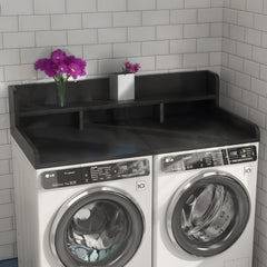 Washer Dryer Countertop with Non-slip Pads, Laundry Wood Shelf Topper with Edge, 54" Width x 27.5" Depth Double Layer Organizer for Washer and Dryer Laundry Hamper Counter Storage Organization (BLACK)
