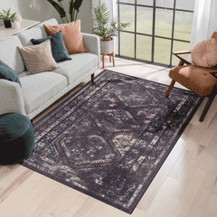 MAVAL Black Washable Rug 5x8 Area Rug (Black+Burgundy, 5' x 8')