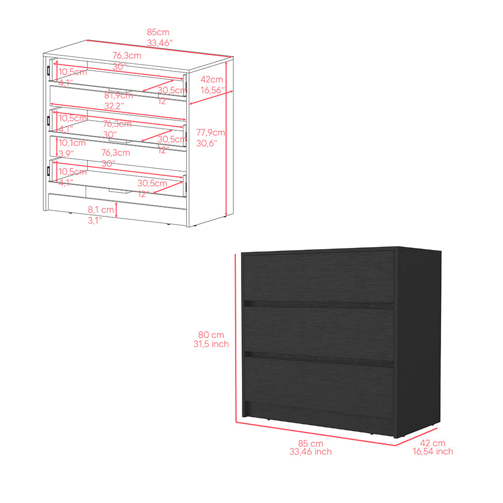 Milford 2 Piece Bedroom Set, Nightstand + Dresser, Black