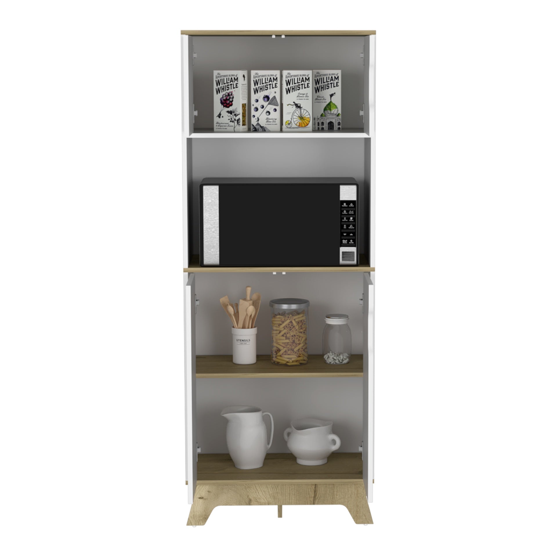 Microwave Tall Cabinet Wallas, Kitchen, Light Oak / White